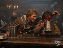 1girls ai_generated assassin's_creed_(series) black_hair breasts comedy dialogue edward_kenway eidedodidei flashing_breasts funny indoor_nudity indoors mary_read_(assassin's_creed) nipples self_upload shorter_than_30_seconds sound tagme tattoo tavern video video_game_character voice