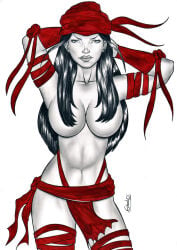 1girls 2016 big_breasts black_hair breasts elberty_(artist) elektra_natchios female female_only huge_breasts marvel solo topless traditional_media_(artwork)
