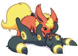 blush canine eeveelution female feral flareon fur glowing green_eyes kissing male mammal nintendo penetration penis pokémon_(species) pokemon pokemon_(species) pussy red_eyes saliva sex straight tongue uluri umbreon vaginal_penetration video_games