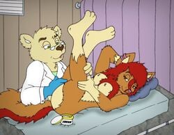 anthro ass bear butt canine doctor duo examination feline female fingering furry furry_only gloves hybrid male mammal medical mephitid nelson88 no_humans skunk straight