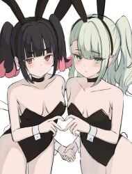 2girls blush bunny_ears bunny_girl bunnysuit female heart_hands looking_at_viewer multiple_girls nangong_yu_(zenless_zone_zero) sunna_(zenless_zone_zero) zenless_zone_zero