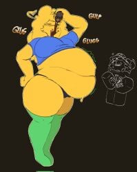 2girls belly big_belly big_boobs blushing chugging curly_hair drink drinking female_focus guest_(roblox) inflated_belly large_boobs lesbian lesbian_couple noob_(roblox) roblox roblox_game robloxian shirt_lift shy thighhighs yuri zoe_artz