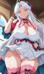 1girls ai_generated ass_visible_through_thighs breasts cameltoe character_request copyright_request female female_focus large_breasts light-skinned_female light_skin looking_at_viewer mole shiny_skin solo thick_thighs thighhighs thighs wet wide_hips yuukiai