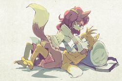 anthro edtropolis female fiona_fox furry in_bed interspecies male nude panties sonic_(series) tails upskirt