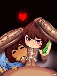 artist_request big_ass big_breasts black_ass brown_hair chara female_frisk frisk undertale