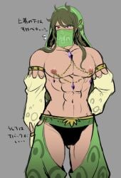 abs bara big_pecs blush clothed clothing danganronpa danganronpa_v3 embarrassed gerudo_outfit gerudo_veil gokuhara_gonta male male_focus male_only muscular muscular_male nipple_chain nipple_piercing nipples partially_clothed pecs pecs_focus pectorals pierced_nipples piercing piercings shirtless shirtless_male shy solo solo_focus solo_male underwear yonekiti_ronpa