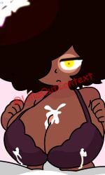 afro_hair big_breasts black_skin boobjob breast_milking breasts expressionless lactating lactation liliaoutcontext milking paizuri red_bra roblox robloxian tan_body tan_skin