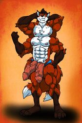 1boy 4_arms 4_nipples abs anthro big_muscles canine diphallia diphallism fox male male_focus male_only mammal multi_arm multi_limb multi_pec multi_penis multi_tail muscular muscular_male penis rackun solo solo_focus tall white_belly