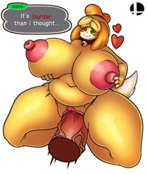 animal_crossing breasts chubby isabelle_(animal_crossing) nintendo nipples nsfw-tofu pussy thick_thighs thighs vaginal_penetration wide_hips year_request