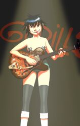 10centsworth asian_female bass_guitar black_hair breasts breasts_out covered_nipples gorillaz musician nipples noodle_(gorillaz) nude_female punk_girl scenery short_hair taped_nipples tongue_out