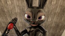 16:9 3d artist_logo ball_gag bodysuit bondage bound clothing disney domination female female_focus gag judy_hopps lagomorph latex latex_suit looking_at_viewer mammal png rabbit rubber rubber_(artist) rubber_suit viewer_perspective zootopia