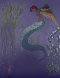 1female 1girls breasts content_smile dominant_female drowning female female_focus genital_slit gills happy helpless humanoid hunter hybrid long_tail mermaid no_legs nude nude_female petite serpentine siren slim thin_waist underwater victim winged_humanoid wings