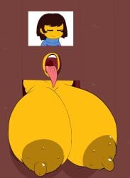 artist_request big_ass big_breasts brown_hair female_frisk frisk glory_hole tongue_out undertale