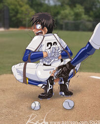 1boy ace_of_diamond anal anal_insertion anus arms_behind_back ass ass_juice assisted_exposure backsack balls baseball baseball_uniform blush bound brown_hair butt exposed exposed_anus exposed_balls faceless_male forced gay gloves male male_only malesub open_mouth outdoors partially_clothed rape restrained ripped_clothing rope rx26 sawamura_eijun screaming shaking shocked_expression squatting tied_up torn_clothes