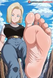 1girls ai_generated blonde_hair denim feet feet_focus feetsimp18 female female_focus female_only foot_fetish foot_focus jeans stepped_on stepping