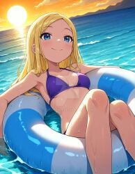 2025 ai_generated bad bad_girl beach cartoon_network dc_comics dc_super_hero_girls deviantart elryusam good good_girl hero meta purple_bikini sunset teen_titans terra terra_(dc) terra_(teen_titans) villain wet wet_bikini wet_body wet_bra wet_clothes wet_clothing wet_panties wet_skin