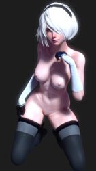 3d areolae breasts female female_only kruel-kaiser looking_at_viewer nier nier:_automata nipples pussy solo thighhighs yorha_2b
