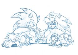 2018 anthro canine claws clothing cum docking frottage fur gloves hair male male_only mammal monochrome open_mouth selfcest sex sonic_(series) sonic_the_hedgehog sonic_the_werehog thedirtyshark werehog yaoi