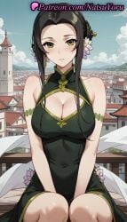 1girls ai_generated anime anime_style architecture armlet asian bare_shoulders between_legs black_hair blue_sky blush breasts building bust busty china_dress chinese_clothes cleavage cleavage_cutout closed_mouth clothing_cutout cloud covered_navel day dress earrings female female_focus female_only flower green_dress green_eyes hair_bun hair_flower hair_ornament hand_between_legs hentai jewelry large_breasts lips long_hair looking_at_viewer natsuyoru ost_horai outdoors shawl sidelocks single_hair_bun sitting sky sleeveless sleeveless_dress solo solo_female tate_no_yuusha_no_nariagari taut_dress the_rising_of_the_shield_hero voluptuous voluptuous_female