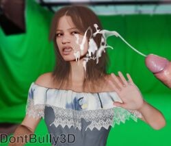 1boy 1boy1girl 1boy1girls 1girls 3d 3d_(artwork) annoyed annoyed_expression blender blender_(artwork) blender_(software) brown_hair brunette_hair brunette_hair_female celebrity cum cum_on_clothes cum_on_clothing cum_on_face cum_on_hair cumshot cumshot_on_face cumshot_on_hair dont_bully_(artist) excessive_cum female jenna_ortega looking_annoyed male offscreen_male real_person unseen_male_face