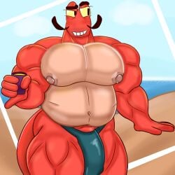 beach brawl_stars clancy_(brawl_stars) cocokun! gay male male_only muscular red_body tagme yellow_eyes