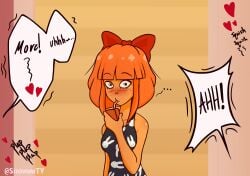 blue_eyes blush blush bunny comic freckles mymy_schoppenboer ongezellig orange_hair sfx snowwwy_(artist) sucking suprised tank_top text text_bubble