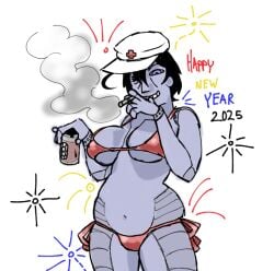 ambulance_chaser bikini black_hair cog_(toontown) new_year_2025 smoking toontown_online