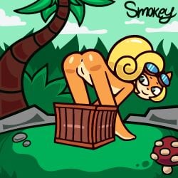 activision animated anthro anus ass bandicoot bent_legs big_butt biped black_nose blonde_hair bouncing_butt box butt_focus butt_slam closed_smile container crash_(series) detailed_background eyebrows eyewear eyewear_on_head eyewear_only feet female female_focus forest forest_background fungus fur genitals goggles goggles_on_head goggles_only green_eyes green_pupils hair humanoid_genitalia humanoid_pussy looking_back mammal marsupial mouth_closed multicolored_body multicolored_fur mushroom nature nature_background nude orange_body orange_fur plant pointy_ears presenting presenting_hindquarters prick_ears pupils pussy rock shaking_butt small_nose smile smokey_the_menish solo spread_butt spreading tan_body tan_fur tree two_tone_body two_tone_fur