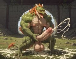 1boy 1male abs ai_generated anthro balls bara booster_rex colored_skin completely_nude completely_nude_male cum cumming day dragon dragon_horns dragon_tail ejaculation electronic_arts erection full_body furry furry_male grass green_skin horns large_pectorals looking_at_viewer male male_focus male_only masturbation mature mature_anthro mature_male monster monster_boy muscular muscular_anthro muscular_male nsfw nude nudity open_mouth orange_hair outdoors pectorals penis plants_vs_zombies popcap_games pvz scales snapdragon_(pvz) solo squatting tail testicles thick_thighs thighs tongue tongue_out tree uncensored veins veiny_penis