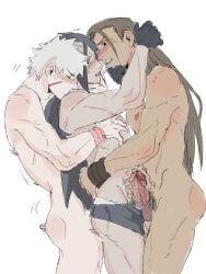 3boys after_kiss ambiguous_penetration black_hair blush brothers brown_hair edit erection frottage frotting gay gloves grey_hair group long_hair male/male male_only masturbation muscular naruto naruto_(series) naruto_shippuden penis penis_grab saliva saliva_string saliva_trail scars senju_hashirama senju_tobirama short_hair shoulder_kiss standing standing_sex sweat sweatdrop threesome uchiha_madara underwear wristband yaoi