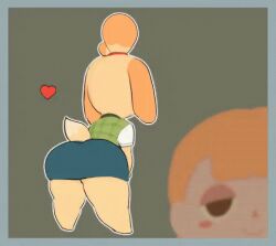 ambiguous_gender animal_crossing animated animated_gif big_ass facing_away female fully_clothed furry gif heart_symbol human isabelle_(animal_crossing) looking_at_viewer nintendo okchibi5 swaying_ass twerking villager_(animal_crossing)