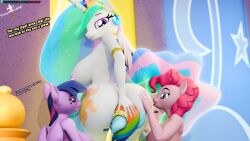 16:9 3d 4k absurd_res alicorn ass big_butt blender bodily_fluids digital_media equid equine eyes_on_the_price female friendship_is_magic hand_on_head hasbro hi_res horn invalid_tag licking mammal my_little_pony mythological_creature mythological_equine mythology pinkie_pie_(mlp) pornography princess_celestia_(mlp) rainbow_dash_(mlp) royal_castle royalsimp saliva text tongue twilight_sparkle_(mlp) widescreen wings