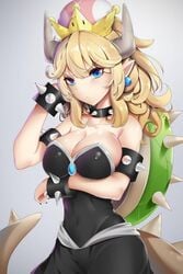 blonde_hair bowsette breasts cleavage dress genderswap mario_(series) new_super_mario_bros._u_deluxe nintendo tsukimaru