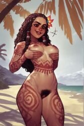 disney disney_princess female_pubic_hair hairy_pussy moana moana_waialiki pacific_islander pubic_hair stage tribal tribal_tattoo