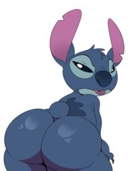 1boy alien anthro ass big_butt bubble_butt dat_ass disney experiment_(species) jerseydevil lilo_and_stitch looking_back male male_only nude solo stitch tongue_out yaoi