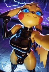 ai_generated anthro bulge electricity futanari gloves latex pikachu pokemon selfie thighhighs