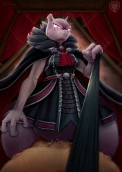 absurd_res anthro anthro_penetrated bed bedroom blush bodily_fluids breasts castle castle_wall chains cloak clothed clothing dark_lord_style_mewtwo digital_media_(artwork) dominant dominant_female dominatrix duo female female_penetrated first_person_view fur furniture generation_1_pokemon genital_fluids genitals hi_res holowear_(pokemon) human interspecies lagomorph leash leash_pull legendary_pokemon looking_at_viewer lying male male/female male_penetrating male_penetrating_female male_pov mammal mewtwo nintendo penetration penile penile_penetration penis penis_in_vagina pokemon pokemon_(species) pokemon_unite royalty sex smeargle20 vaginal_penetration vulva