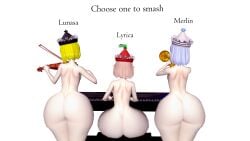 3d 3girls ass ass_chart ass_comparison ass_focus big_ass big_butt blonde_female blonde_hair blue_hair bottom_heavy bubble_butt caked_up completely_nude completely_nude_female fat_ass female female_only flat_chest huge_ass huge_butt hugeassfan koikatsu large_ass light-skinned_female light_skin lunasa_prismriver lyrica_prismriver merlin_prismriver multiple_girls naked naked_female nude nude_female playing_instrument round_ass shiny_ass shiny_skin short_hair sisters small_breasts text thick_ass touhou white_background wide_hips