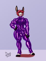 1futa 2018 anthro bodysuit boo3 boo_(boo3) breasts bulge clothing dickgirl futanari hyper intersex lagomorph mammal muscular piercing rabbit rubber shiny solo_futa tight_clothing