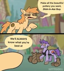 1boy 1girls bad_dragon_dildo comic dragon_dildo eggplant eggplant_emoji eggplant_insertion funny my_little_pony my_little_pony_friendship_is_magic peach_emoji pony pottery tear text unicorn