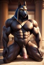 balls black cock erect kneeling male muscular naked nude solo