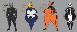 big_breasts breasts cleavage dewwydarts dewwydartz female huge_breasts mesa_(warframe) nyx_(warframe) rhino_(warframe) thick_thighs valkyr_(warframe) warframe wide_hips