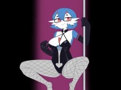 fishnets gardevoir glasses hair_clips hair_ornament hiivenn_(artist) leather paz_gardenia piercings pokemon red_eyes shiny_pokemon stripper stripper_pole