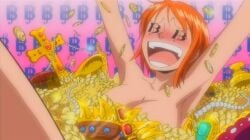 bath bathing big_breasts dollar_eyes gold_jewelry greedy nami one_piece tagme treasure