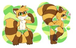 1boy anthro ass briefs bulge clothing flexing graedius_(character) grin heart looking_at_viewer looking_back male male_only mammal multiple_poses oob penis_outline pose procyonid raccoon smile solo tongue tongue_out toony underwear