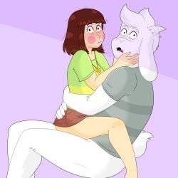 asriel_dreemurr chara cowgirl_position rainy_(artist) romantic_sex surprised_expression undertale undertale_au