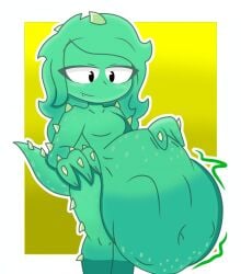 1girls aloesaurus_(pvz) anthro anthrofied ass belly belly_bulge breasts digestion dinosaur fat female female_pred flora_fauna plant plant_girl plant_humanoid plantie plants_vs._zombies plants_vs_zombies popcap_games pred pussy vore vore_belly