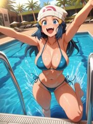 ai_generated big_ass big_breasts blush dawn_(pokemon) erect_nipples female huge_breasts nude_female pleasure_face pokemon sweat swimsuit thick_thighs