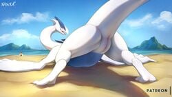 16:9 2018 ambiguous_gender animal_genitalia anthro beach detailed_background duo female female_only genital_slit legendary_pokémon looking_at_viewer looking_back lugia nawka nintendo outside pokemon pokemon_(species) presenting raised_tail rear_view sandygast seaside sky slit solo_focus spread_legs spreading thick_thighs video_games wallpaper water widescreen