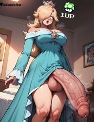 1girls absurd_res ai_generated aqua_dress aqua_eyes blonde_female blonde_hair blue_dress breasts cleavage curvy curvy_figure dickgirl dickgirl/female dress enormous_penis female futa_only futadom futanari getting_bigger getting_erect high_resolution highres huge_balls huge_cock lewdcreationsfuta looking_at_penis looking_down mario_(series) mature mature_female mature_woman open_mouth penis penis_out precum precum_drip precum_on_penis precum_string princess_rosalina sexually_suggestive shocked shocked_expression solo solo_female solo_focus standing surprised surprised_expression tagme thick thick_legs thick_thighs thighs veiny veiny_penis wide-eyed